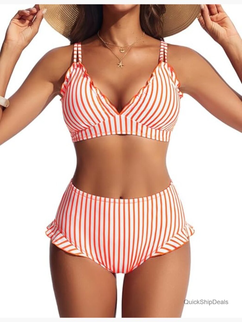 High Waisted Bikini Set with Ruffles, Sexy Retro 2 Piece Swimwear
